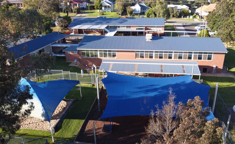 Aerial view of the infants block and undercover playground
